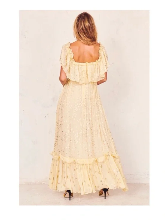 LoveShackFancy Ronny Metallic Star Maxi Dress in Sunflower Size 0 - Picture 5 of 12